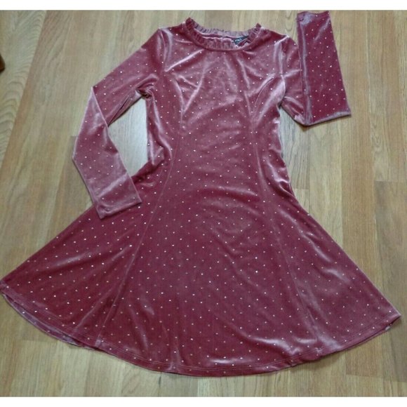 M&S Mark & Spencer Long Sleeve A-line Pink Glittery Velvet Dress 11-12 Youth - Picture 2 of 12